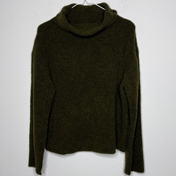 Eileen Fisher wool/alpaca/nylon/spandex green turtleneck sweater Petite Medium - Picture 1 of 6